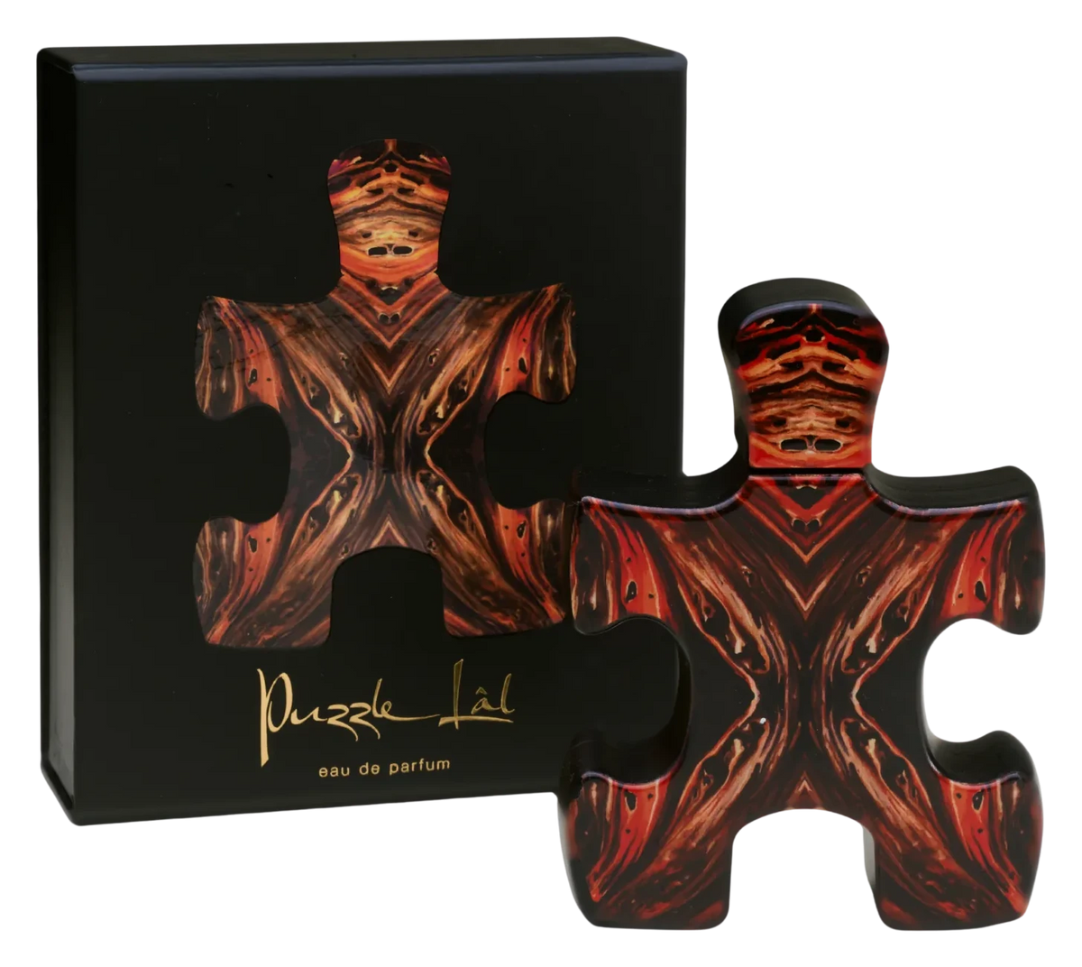 Puzzle Lal Eau de Parfum 90 ml, heykelsi sanat şişesi ve kutusu
