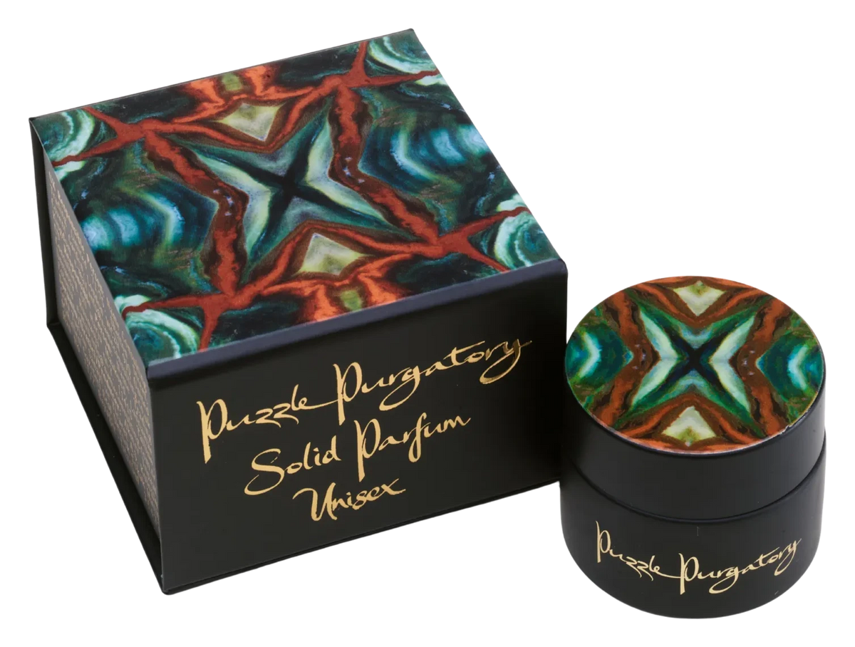 Purgatory Solid Parfüm, alkolsüz vegan solid parfüm kavanozu ve kutusu