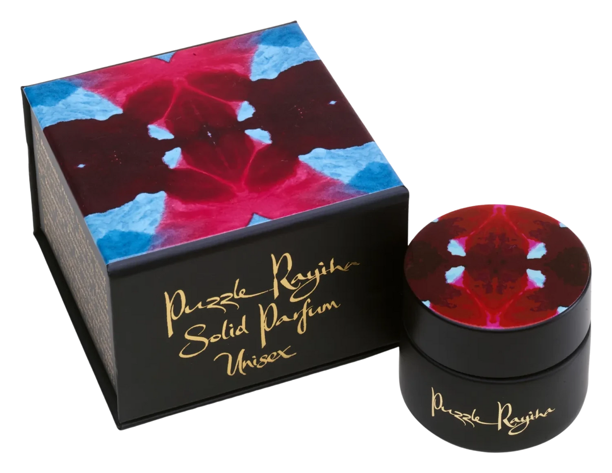Rayiha Solid Parfüm, alkolsüz vegan solid parfüm kavanozu ve kutusu
