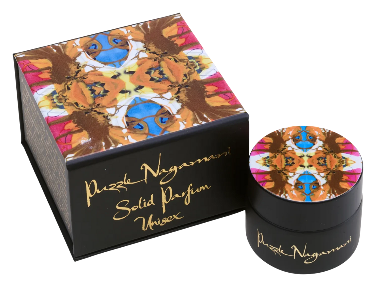 Nagamani Solid Parfüm, alkolsüz vegan solid parfüm kavanozu ve kutusu