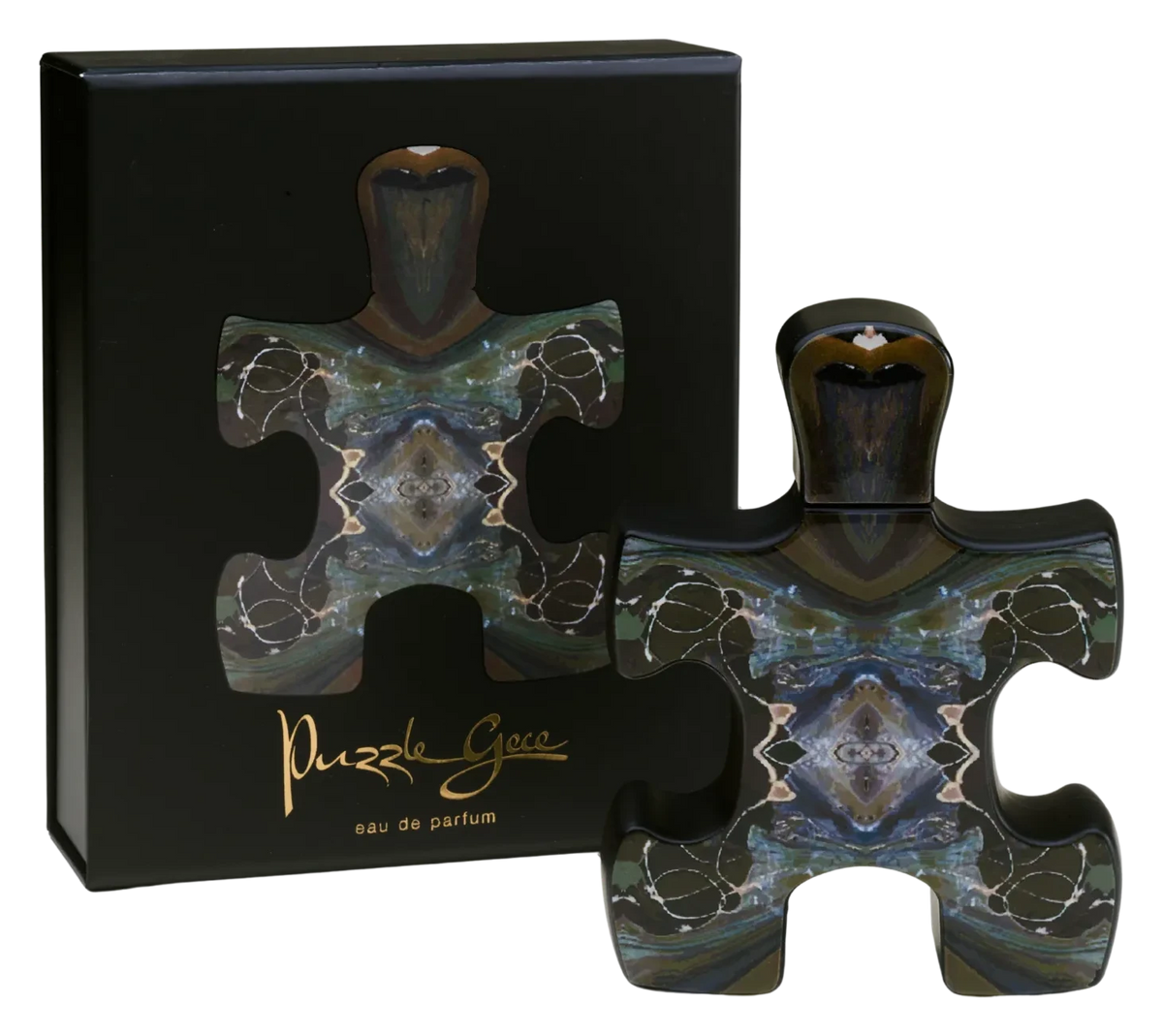 Puzzle Gece Eau de Parfum 90 ml, heykelsi sanat şişesi ve kutusu